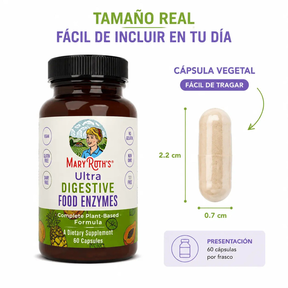 MaryRuths Ultra Digestive Food Enzymes 60 Capsulas Soporte Enzimatico Zivanne