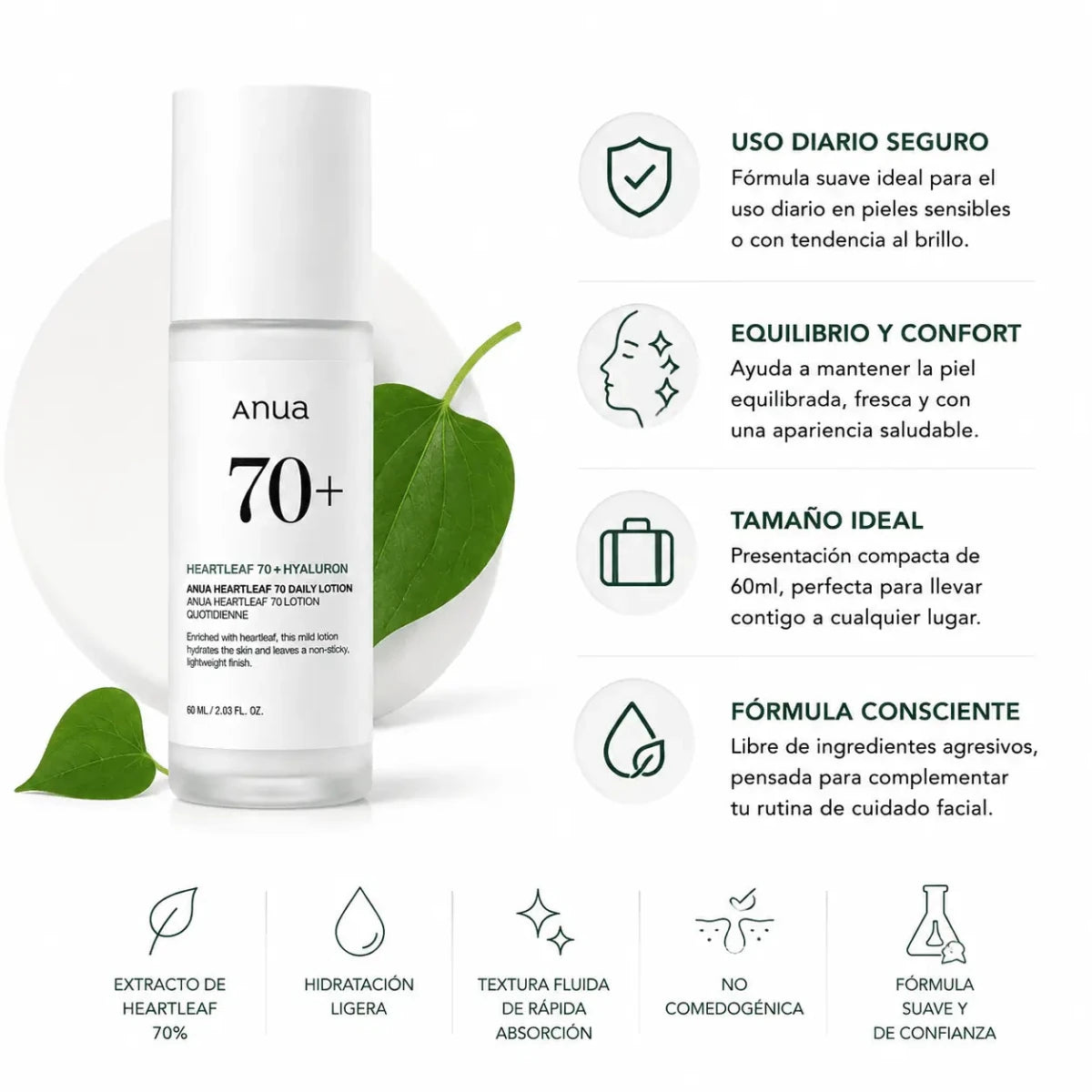 Anua Heartleaf 70 Daily Lotion (80ml) – Loción Hidratante Facial - Zivanne