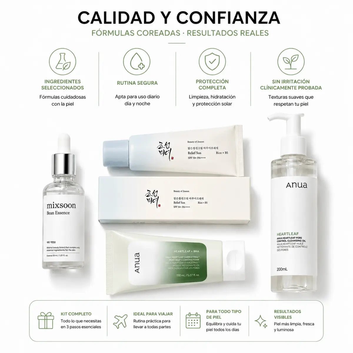 Kit Rutina Facial Coreana de 3 Pasos: Limpieza, Hidratación y Protección Solar - Zivanne