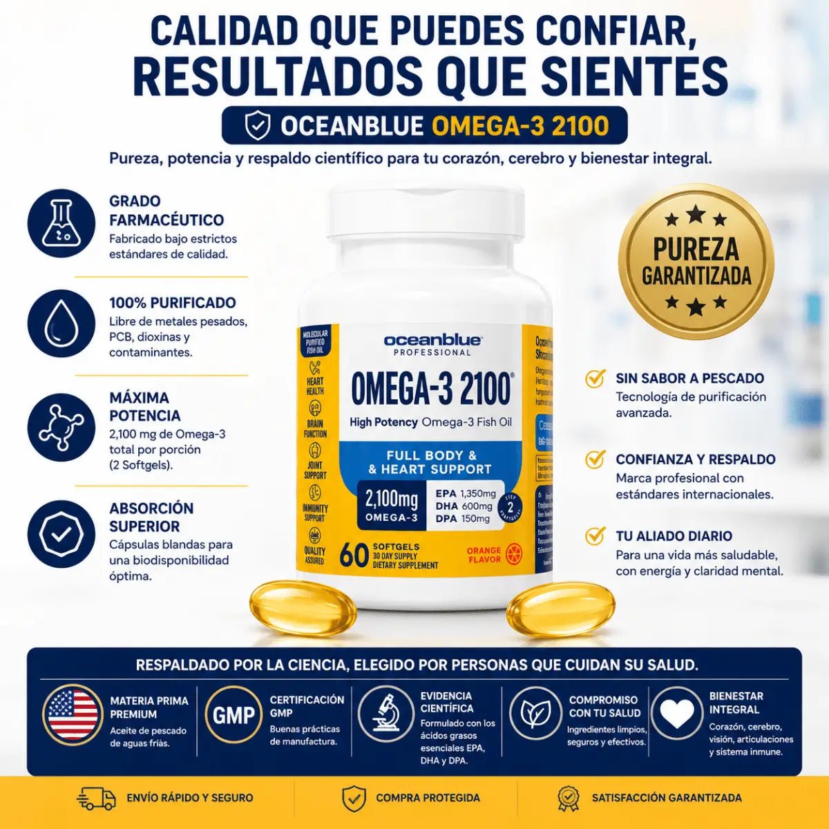 Omega-3 OceanBlue 2100 – 60 Cápsulas Blandas - Zivanne