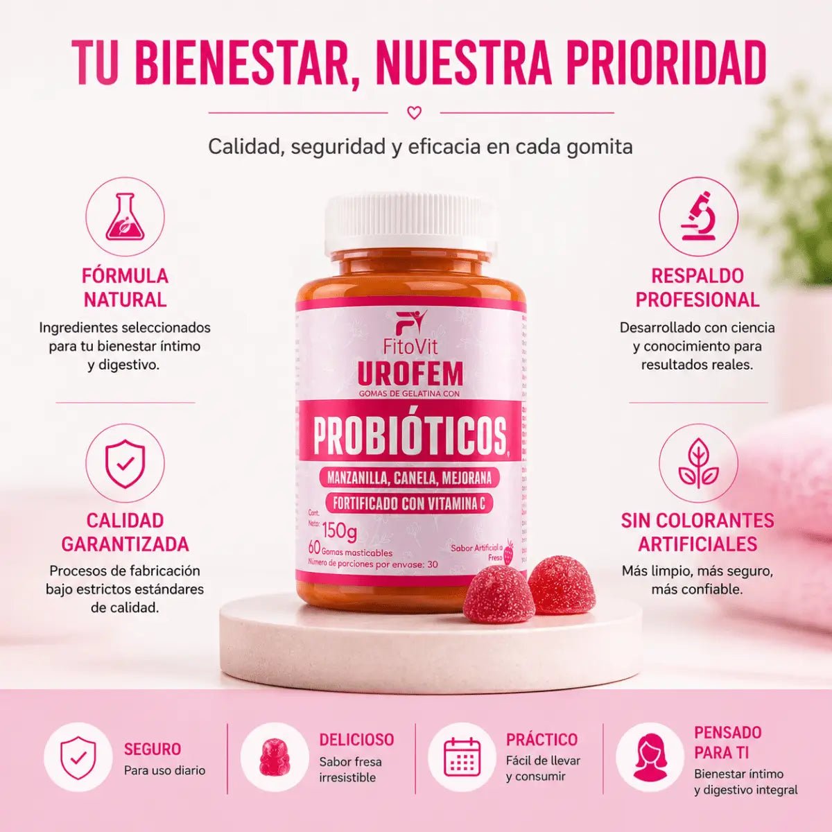 Urofem Probióticos Fitovit – 60 Gomitas Masticables - Zivanne