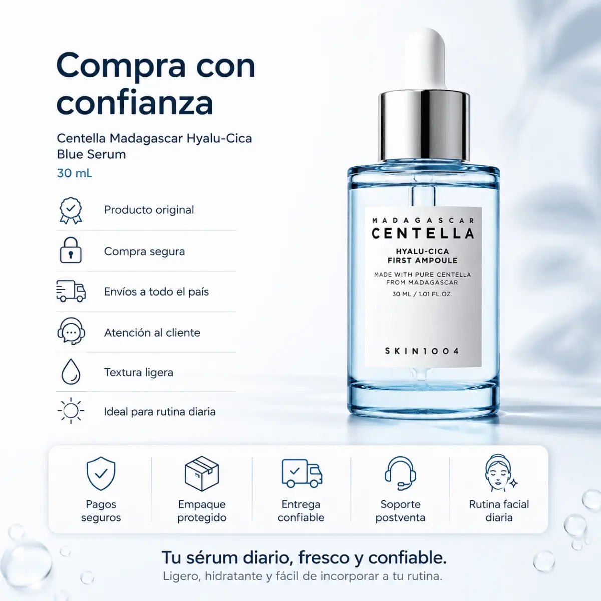 Frasco dosificador de sérum facial hidratante SKIN1004 Madagascar Centella Hyalu-Cica Blue Serum 50ml Zivanne