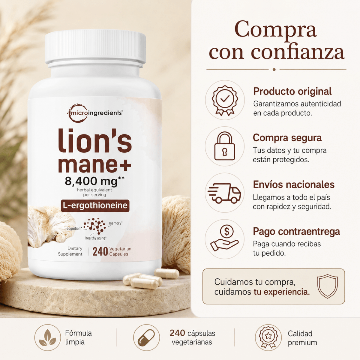 Melena de León Lion's Mane+ 240 cápsulas Zivanne