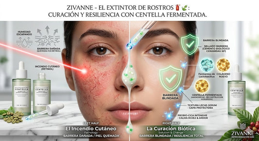 El "Extintor" de Rostros 🧯🌿: Cómo la Centella de Madagascar y los Probióticos salvan una piel "quemada" por el Retinol.
