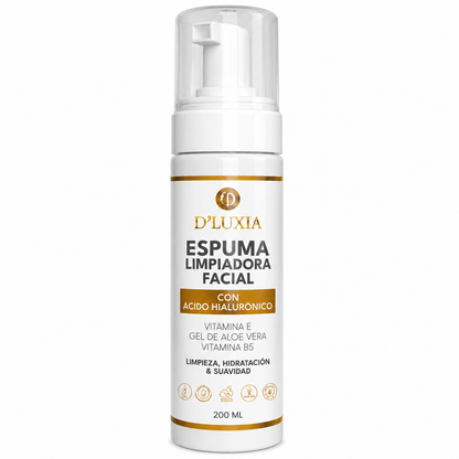 D'LUXIA, Espuma Limpiadora Facial con Vitamina C, Ácido Hialurónico y Elastina, Limpieza Profunda y Suave, 200 ml