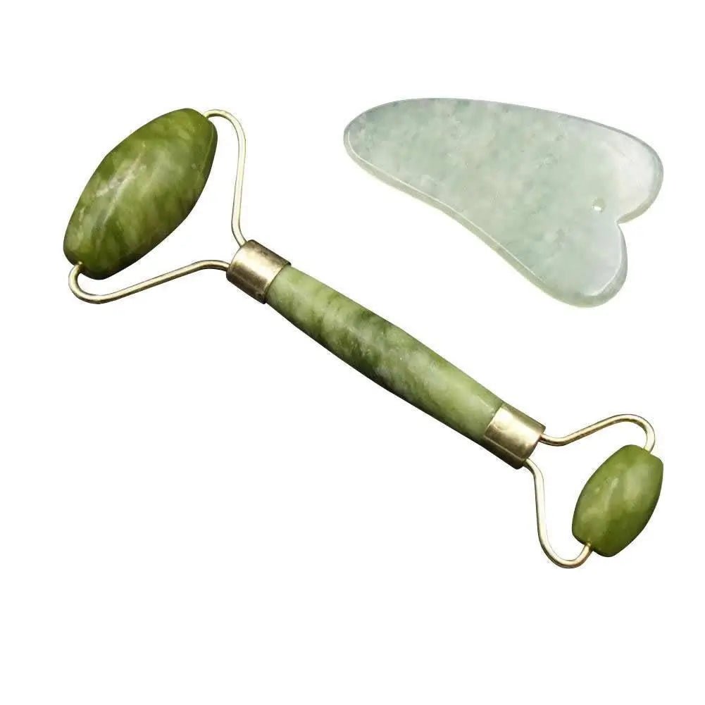 Zivanne Kit de Masaje Facial de Jade Rodillo Facial y Tabla Gua Sha Natural