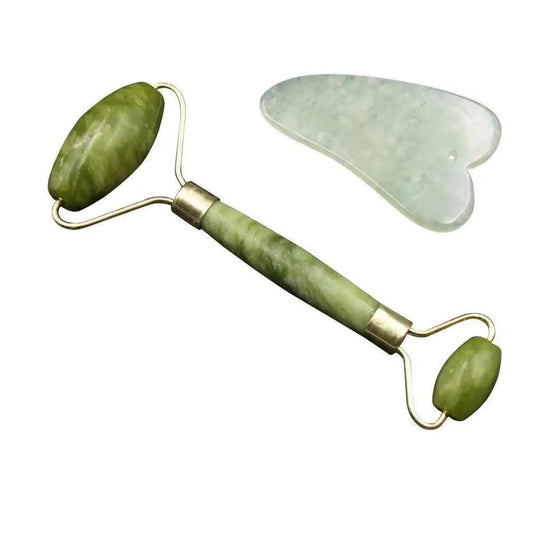 Zivanne Kit de Masaje Facial de Jade Rodillo Facial y Tabla Gua Sha Natural