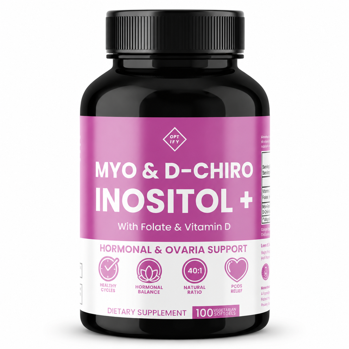 Optify, Myo & D-Chiro Inositol Plus, Suplemento Alimenticio para el Balance Hormonal y Salud Ovárica, 120 Cápsulas