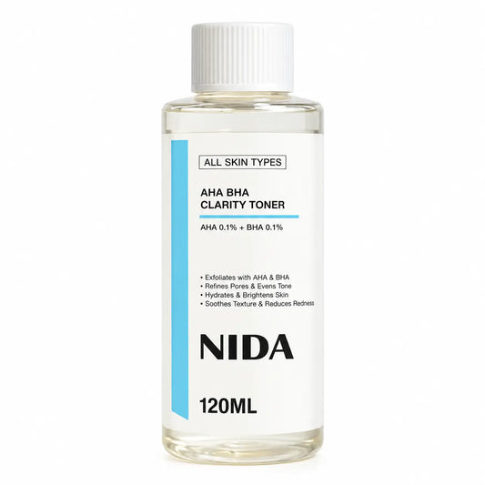 NIDA, AHA BHA Clarity Toner, Tónico Facial Exfoliante Suave e Iluminador, 120 ml
