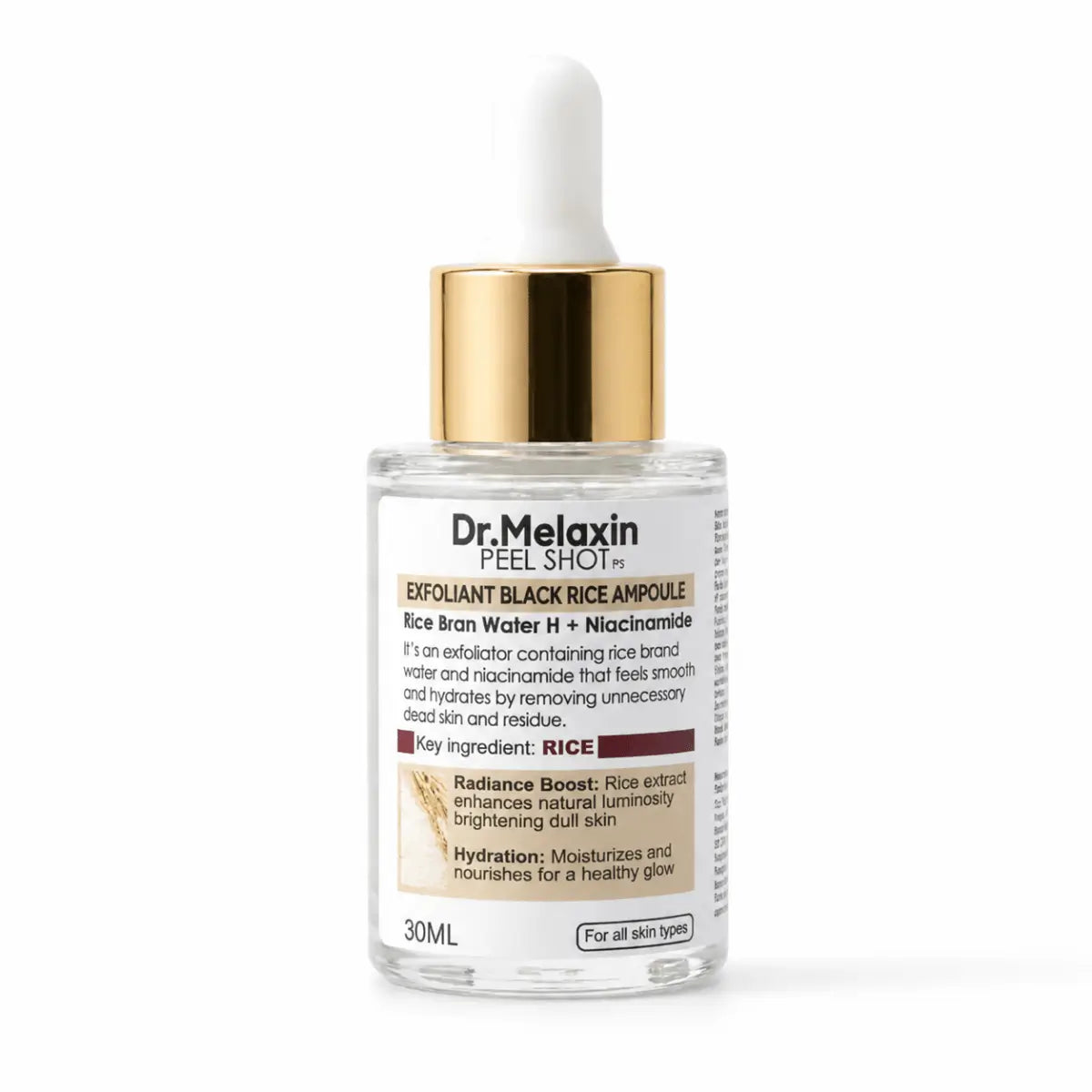 Ampolla facial iluminadora Dr Melaxin Rice Brightening 30ml con extracto de arroz y niacinamida K-Beauty Zivanne