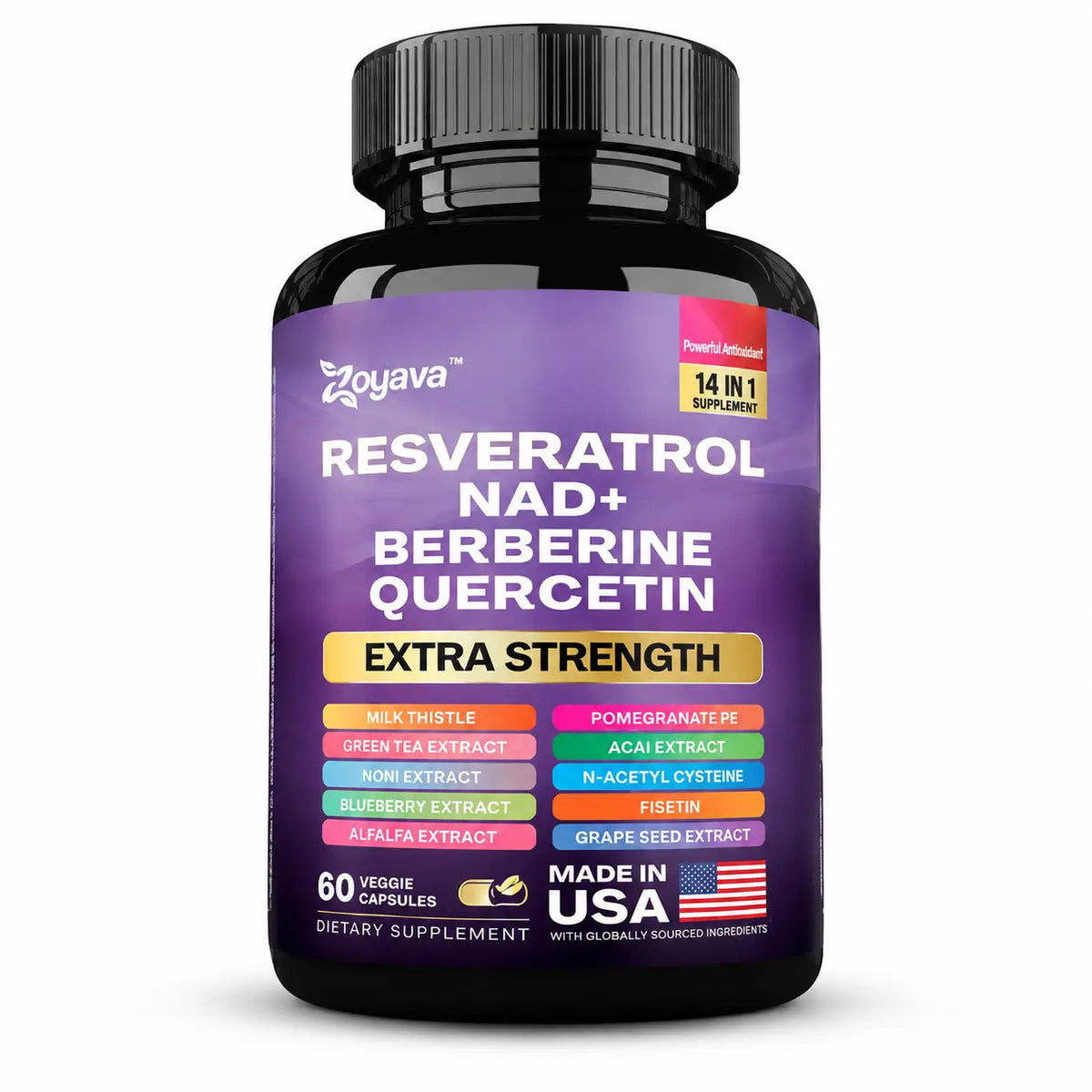 Zoyava, Resveratrol Complex Extra Strength, Suplemento Alimenticio Antioxidante, 60 Cápsulas