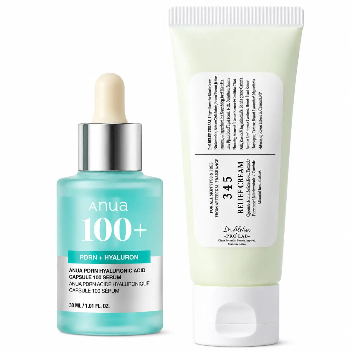 Zivanne, Dúo Skinimalismo y Luminosidad, Anua PDRN Hyaluronic Serum 30ml + Dr. Althea 345 Relief Cream 60ml, Kit de 2 Piezas
