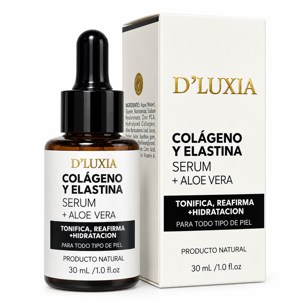 D'LUXIA, Sérum Facial de Colágeno, Elastina y Aloe Vera, Tonificante e Hidratante, 30 ml
