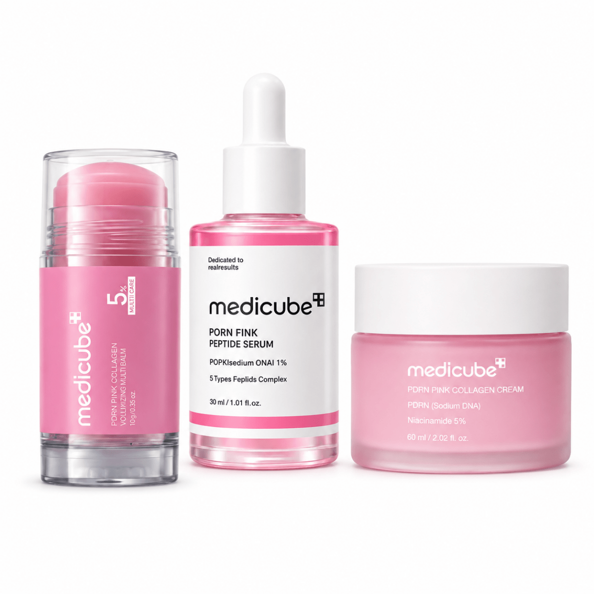 Kit Facial Medicube PDRN Pink: Sérum + Crema + Stick – Trío Luminosidad - Zivanne