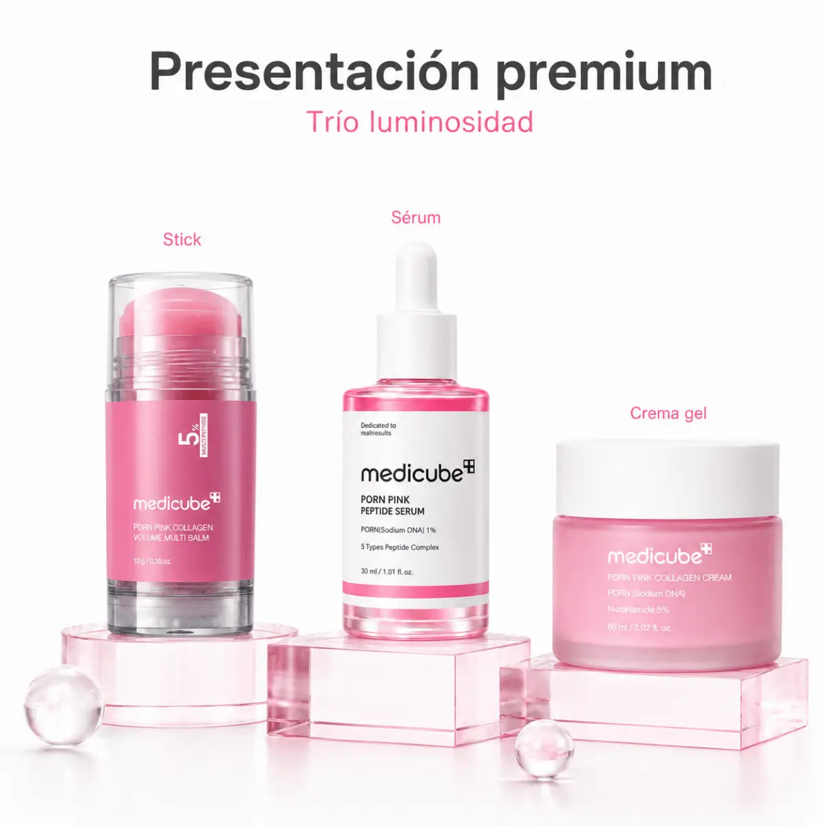 Kit Facial Medicube PDRN Pink: Sérum + Crema + Stick – Trío Luminosidad - Zivanne