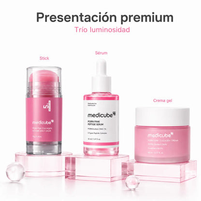 Kit Facial Medicube PDRN Pink: Sérum + Crema + Stick – Trío Luminosidad - Zivanne