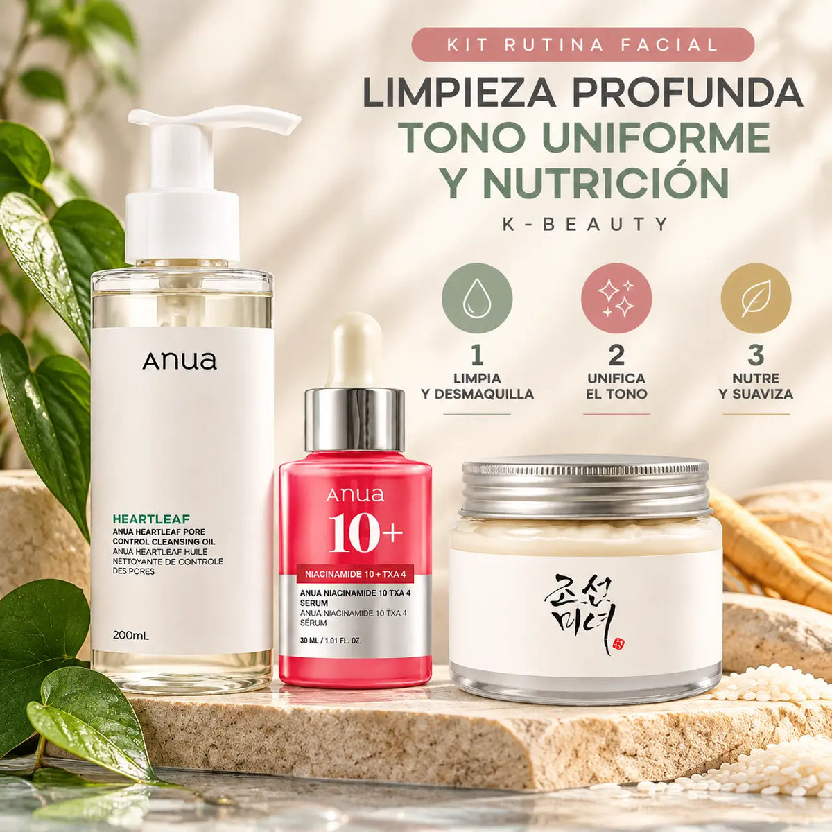 Zivanne, Kit Limpieza Profunda, Tono Uniforme y Nutrición K-Beauty, Rutina Facial de 3 Pasos, Set de 3 Piezas