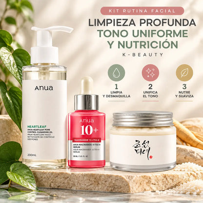 Zivanne, Kit Limpieza Profunda, Tono Uniforme y Nutrición K-Beauty, Rutina Facial de 3 Pasos, Set de 3 Piezas
