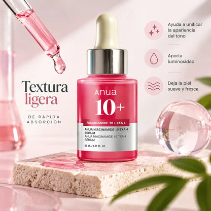 Anua, Niacinamide 10% + TXA 4% Serum, Sérum Facial Unificador e Iluminador, 30 ml