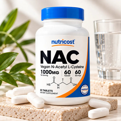 Nutricost, Vegan NAC N-Acetyl L-Cysteine 1000 mg, Suplemento Alimenticio Antioxidante, 60 Tabletas