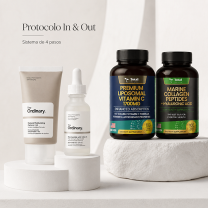 Kit Protocolo Estructural In y Out con suplementos de Colágeno Marino, Vitamina C Liposomal y cosméticos The Ordinary de Zivanne