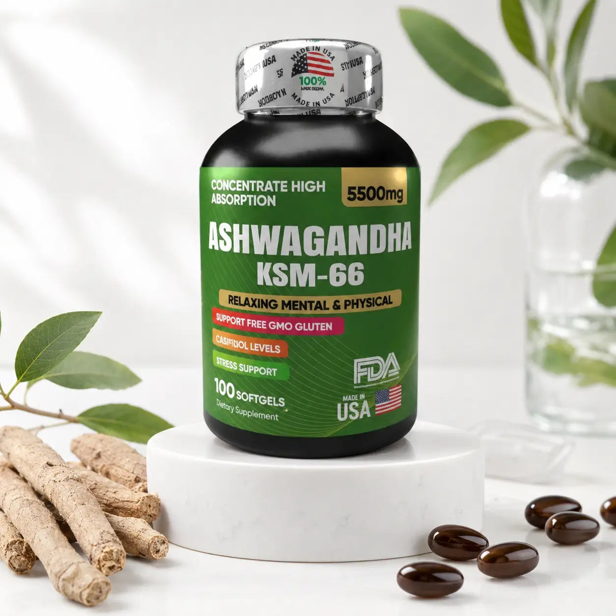 Ashwagandha KSM-66 (5500 mg) — 100 Softgels