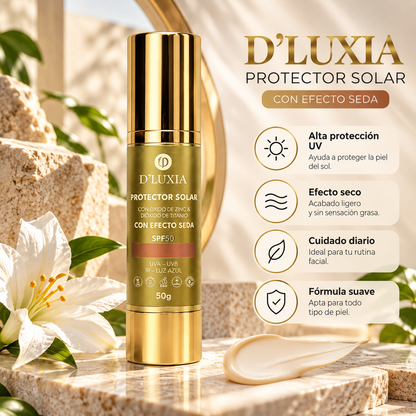 D'LUXIA, Protector Solar Facial con Efecto Seco, Alta Protección UV y Anti-Edad, 50 g