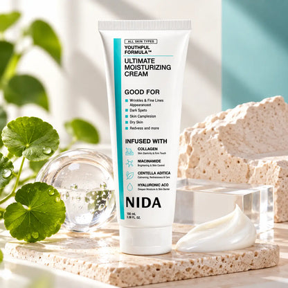 NIDA, Youthful Facial Cream, Crema Aclarante y Rejuvenecedora con Colágeno, Niacinamida y Centella Asiática, 100 ml