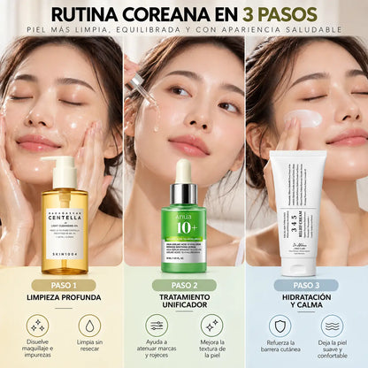 Kit Rutina Coreana K-Beauty Perfeccionadora y Calmante, SKIN1004 Aceite Limpiador 120 ml + Anua Sérum Ácido Azelaico 10% 30 ml + Dr. Althea 345 Relief Cream 30 ml