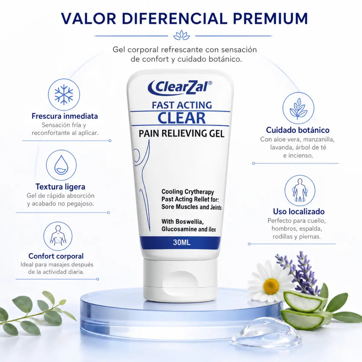 ClearZal Fast Acting Clear Gel Refrescante y Relajante (30ml) - Zivanne