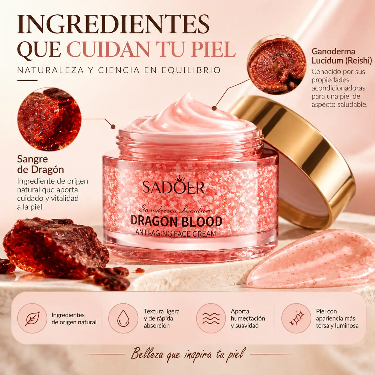 Sadoer, Dragon Blood Cream, Crema Facial Hidratante y Acondicionadora, 50 g