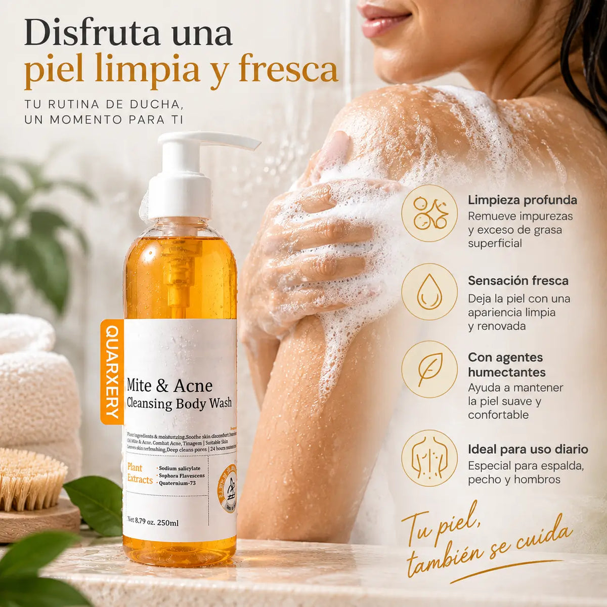 Quarxery, Gel de Baño Corporal Purificante y Limpiador, 250 ml