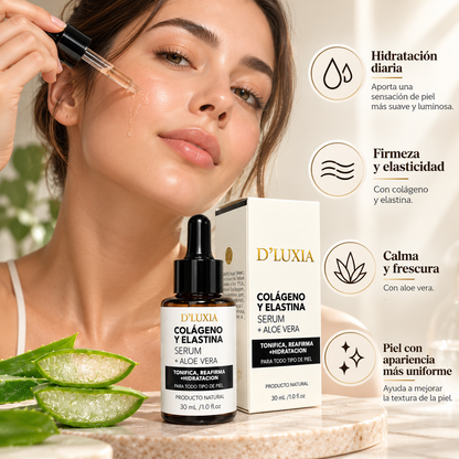 D'LUXIA, Sérum Facial de Colágeno, Elastina y Aloe Vera, Tonificante e Hidratante, 30 ml