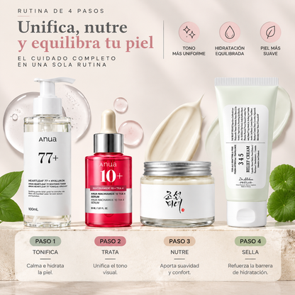 Zivanne, Kit Completo Unificador y Nutrición Intensa K-Beauty, Rutina Facial de 4 Pasos, Set de 4 Piezas
