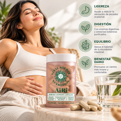 Vital Source Nutrition, AiRi Debloat Support Capsules, Suplemento Alimenticio Digestivo, 60 Cápsulas