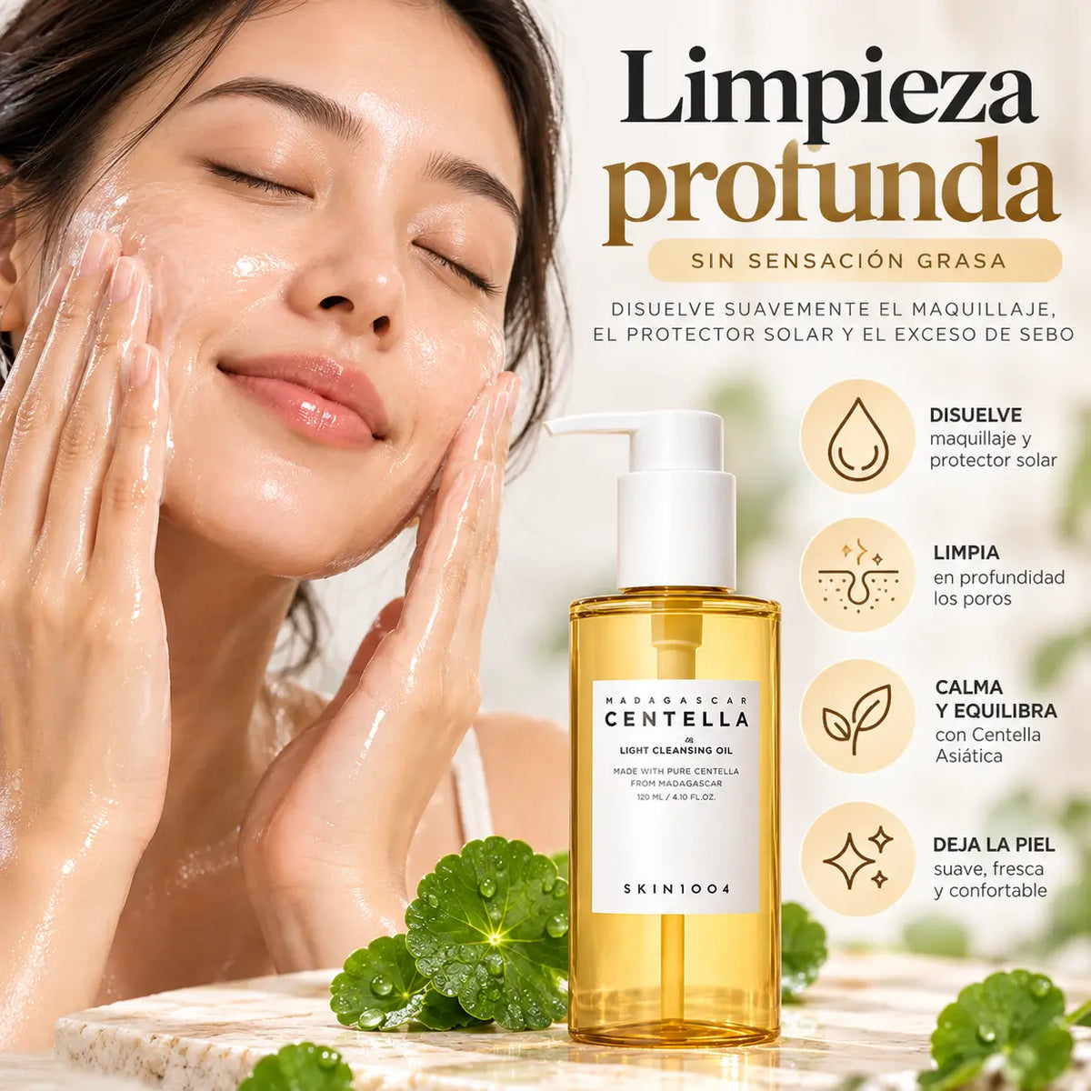 SKIN1004, Madagascar Centella Light Cleansing Oil, Aceite Limpiador Facial Desmaquillante y Purificante K-Beauty, 120 ml
