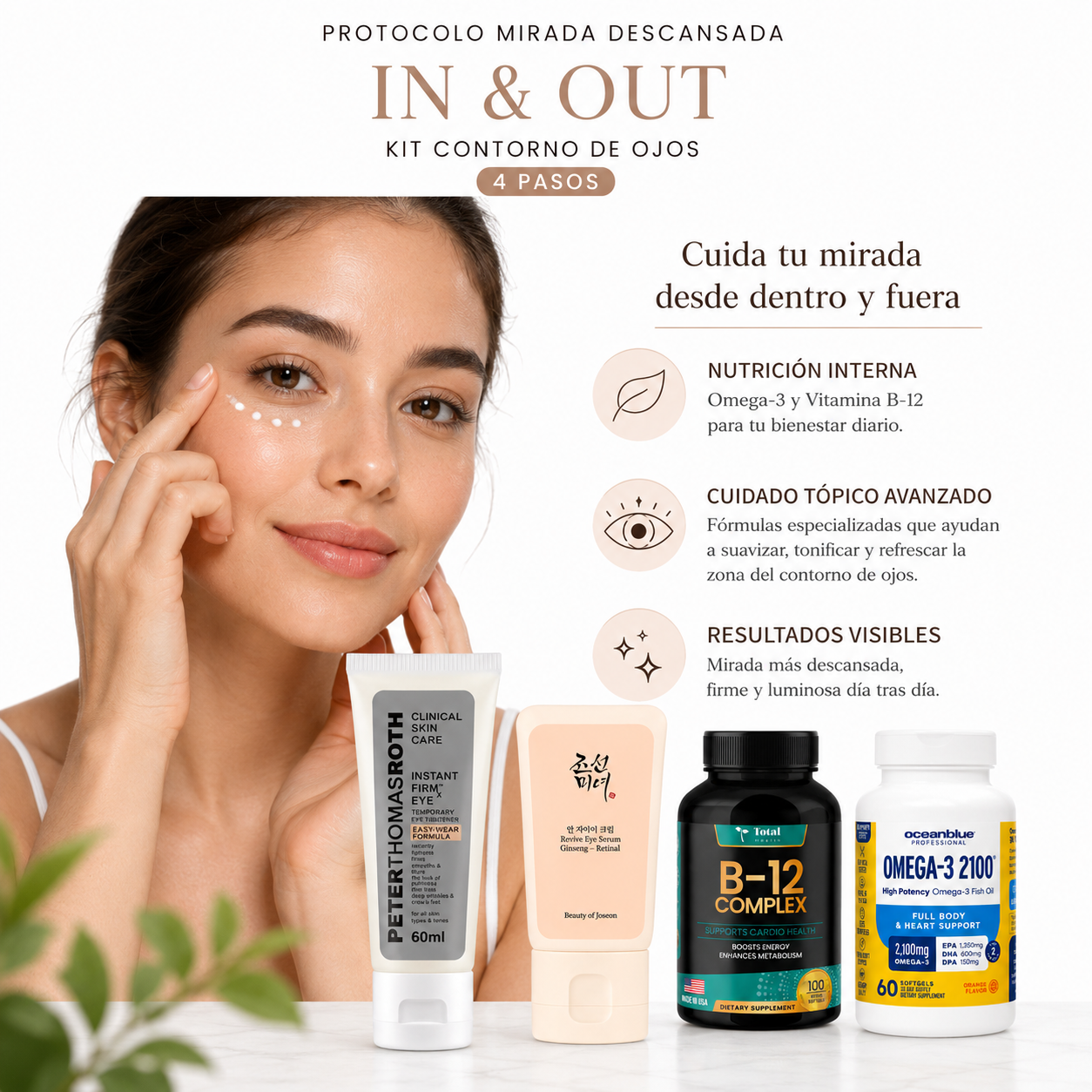 Protocolo Mirada Descansada In & Out — Kit Contorno de Ojos (4 Pasos)