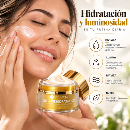 D'LUXIA, Elixir de Hidratación Facial con Ácido Hialurónico y Vitamina C, Piel Luminosa y Radiante, 50 g