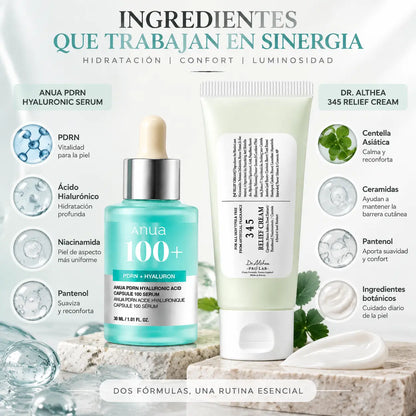 Zivanne, Dúo Skinimalismo y Luminosidad, Anua PDRN Hyaluronic Serum 30ml + Dr. Althea 345 Relief Cream 60ml, Kit de 2 Piezas