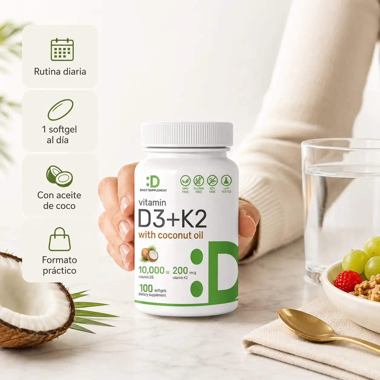 Vitamina D3 + K2 Deal Supplement (100 Softgels)