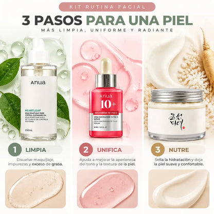 Zivanne, Kit Limpieza Profunda, Tono Uniforme y Nutrición K-Beauty, Rutina Facial de 3 Pasos, Set de 3 Piezas