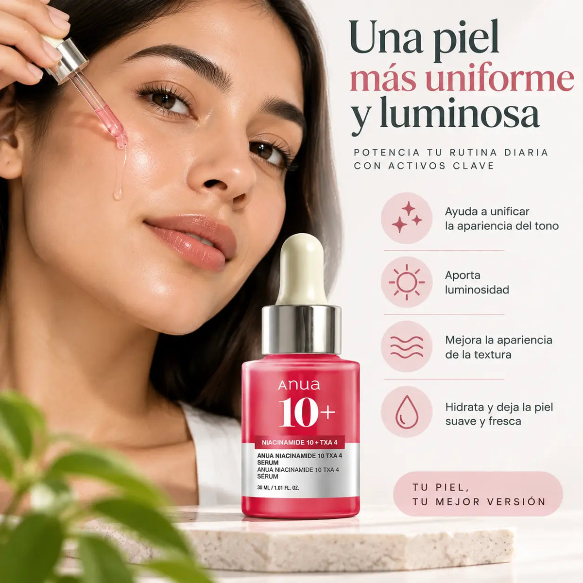 Anua, Niacinamide 10% + TXA 4% Serum, Sérum Facial Unificador e Iluminador, 30 ml