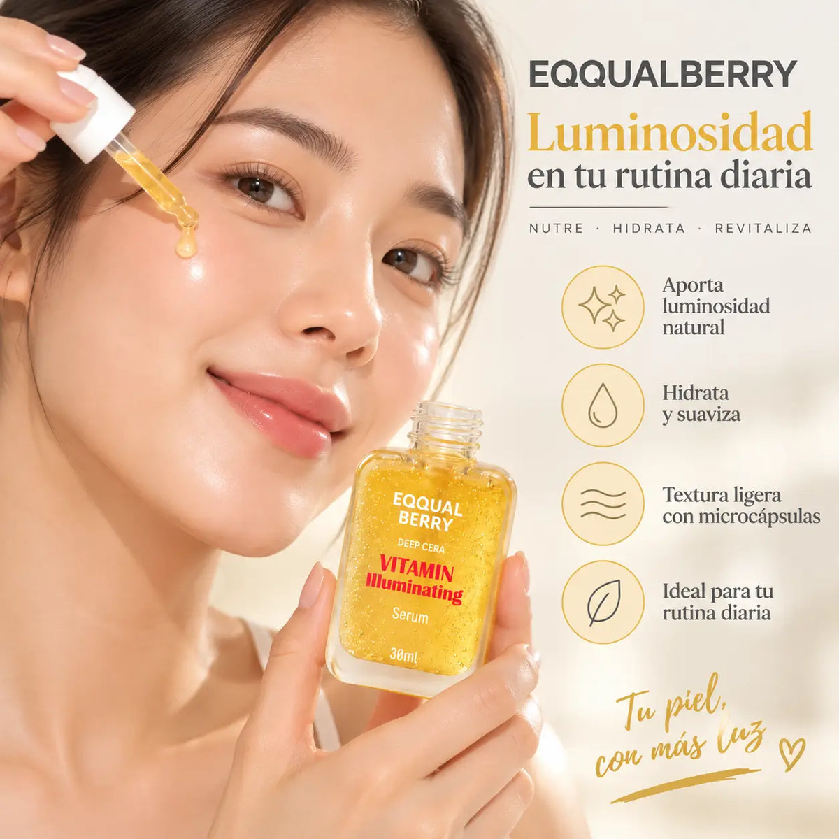 EQQUALBERRY, Deep Cera Vitamin Illuminating Serum, Sérum Facial Iluminador, 30 ml