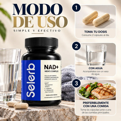 Selerb, NAD+ Men's Complex, Suplemento Alimenticio de Energía Celular y Salud Masculina, 60 Cápsulas