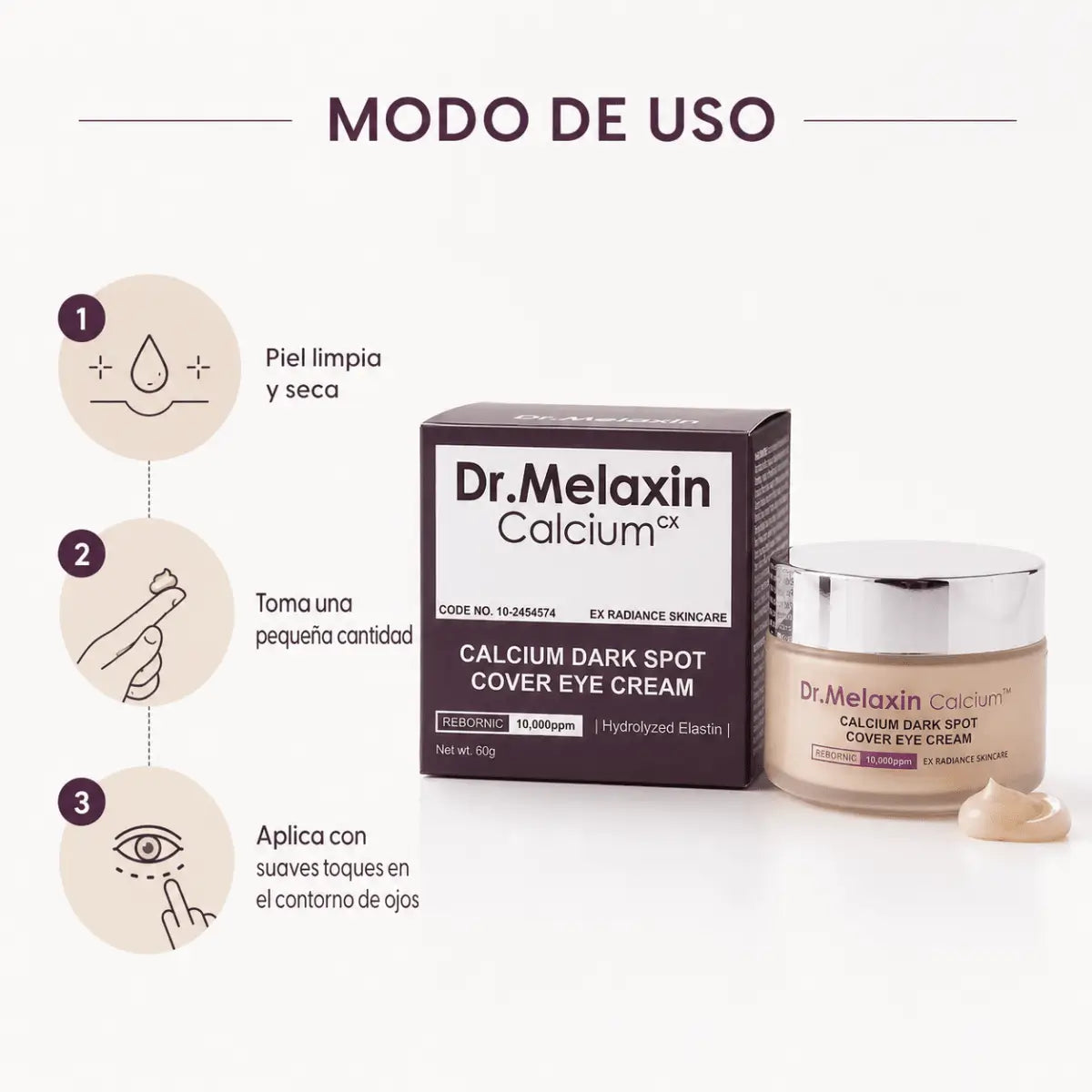 Dr. Melaxin Calcium Cover Eye Cream (60g) – Contorno de Ojos - Zivanne