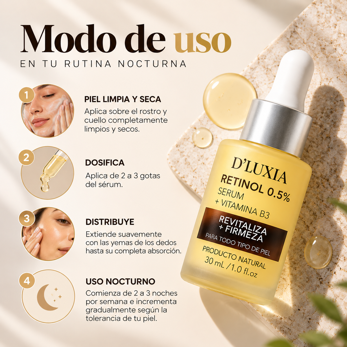 D'LUXIA, Sérum Facial de Retinol 0.5% con Vitamina B3, Renovación y Firmeza, 30 ml