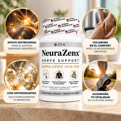 NeuraZenx, Nerve Support Alpha Lipoic Acid 1200, Suplemento Alimenticio de Apoyo Neurológico, 90 Cápsulas Vegetales