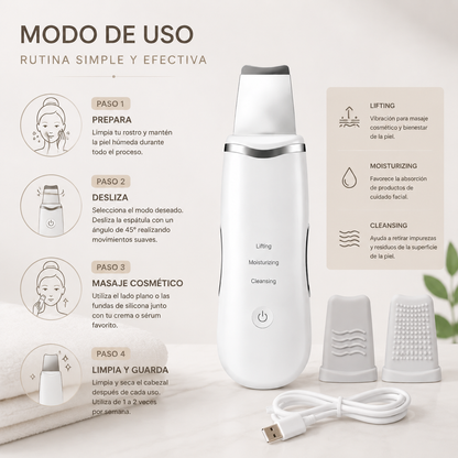Zivanne, Espátula Facial Ultrasónica Portátil, Dispositivo Cosmético de Higiene y Masaje, 1 Unidad