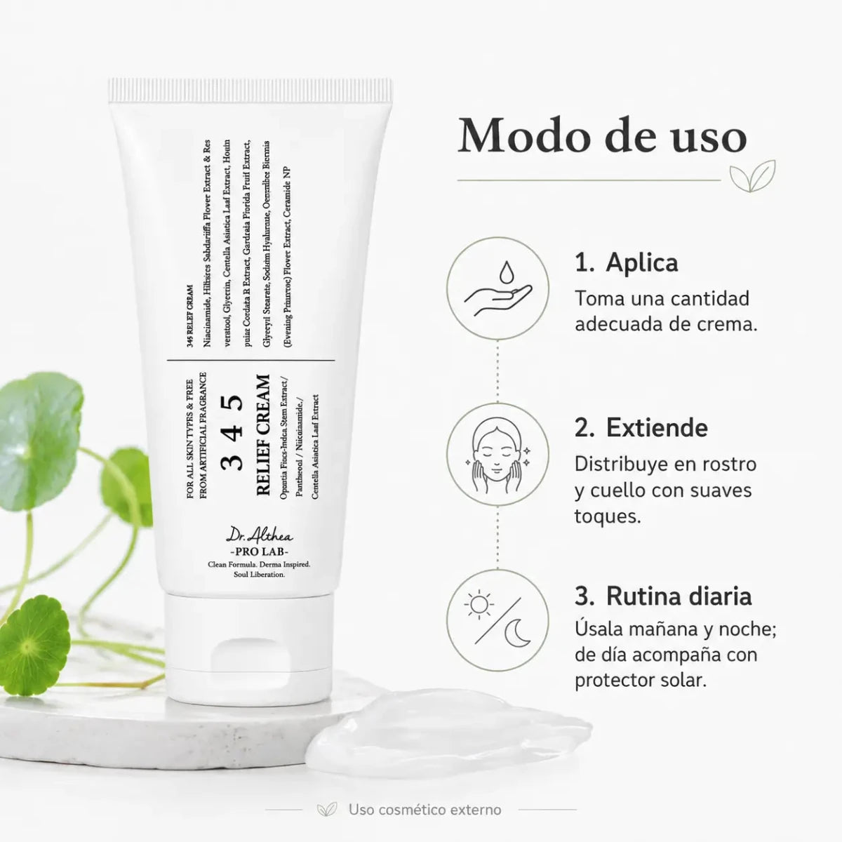 Tubo de crema hidratante facial Dr Althea 345 Relief Cream 50ml con pantenol y centella asiática Zivanne