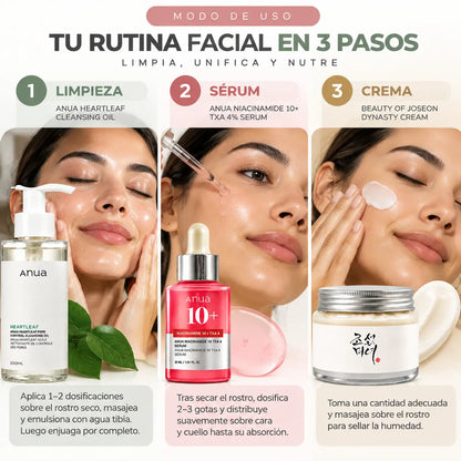 Zivanne, Kit Limpieza Profunda, Tono Uniforme y Nutrición K-Beauty, Rutina Facial de 3 Pasos, Set de 3 Piezas
